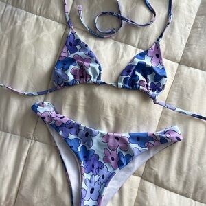 Floral Bikini Set in Blue and Purple